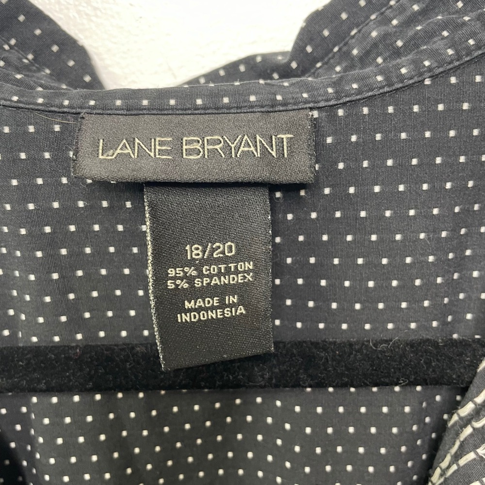 Lane Bryant Polka Dot Shirt Blouse Plus 18/20 Belted 3/4 Sleeve Dark Romantic‎ - Picture 3 of 10